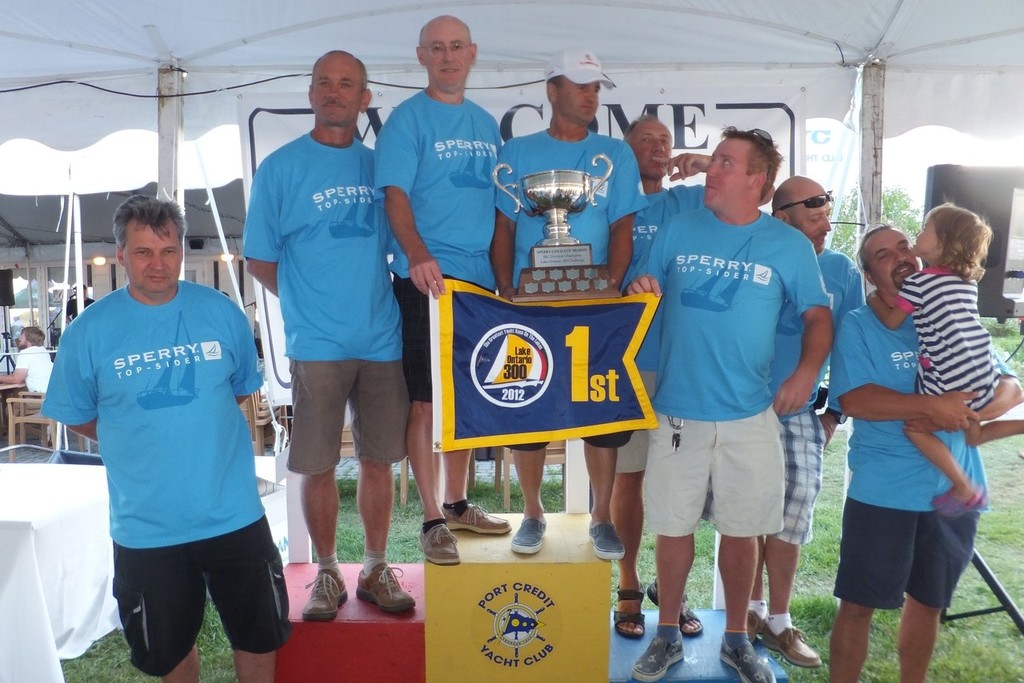 A very happy Jaeger crew received the IRC overall winner trophy - 2012 Lake Ontario 300 © Ted Bartlewski